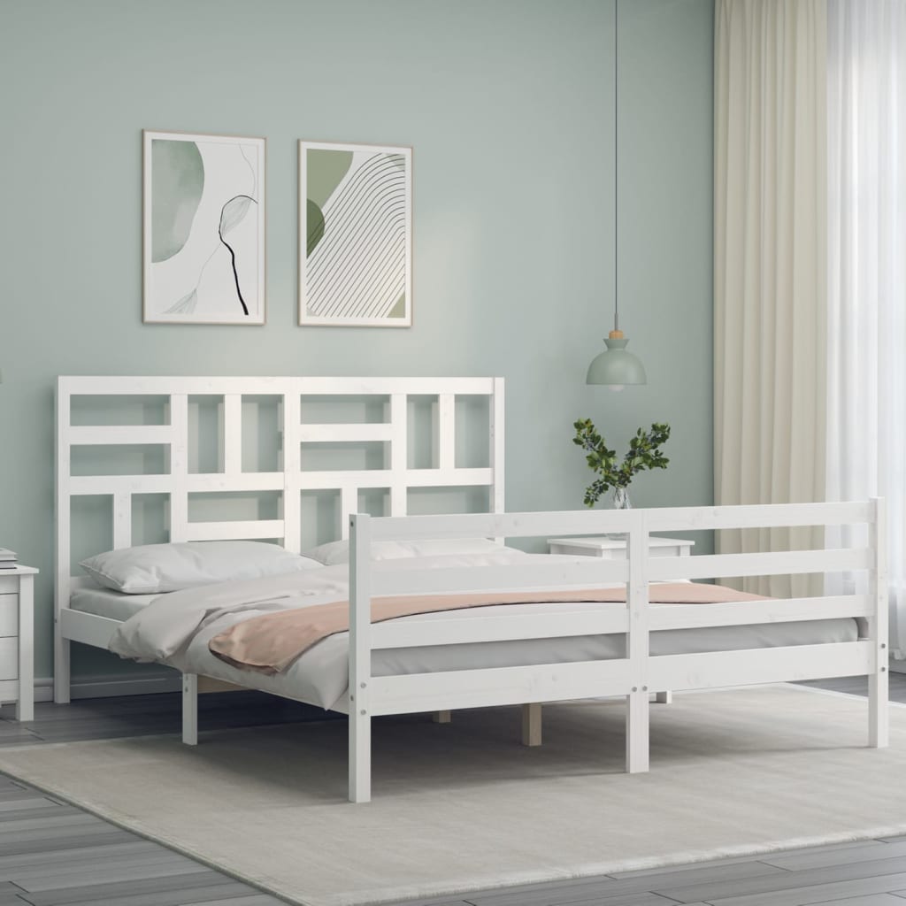 Estrutura de cama King Size com cabeceira madeira maciça branco