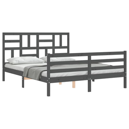 Estrutura de cama com cabeceira 160x200 cm madeira maciça cinza