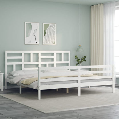 Estrutura de cama com cabeceira 200x200cm madeira maciça branco