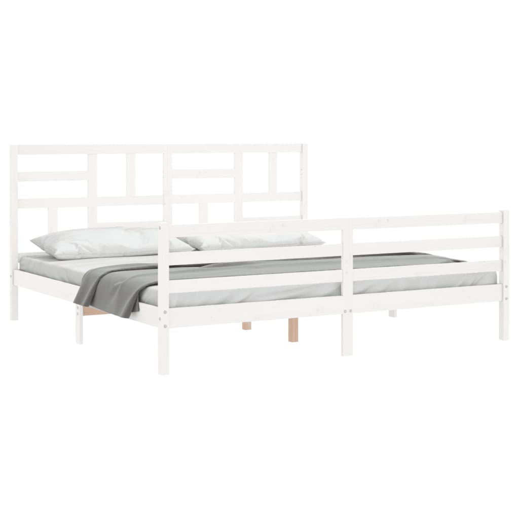 Estrutura de cama com cabeceira 200x200cm madeira maciça branco