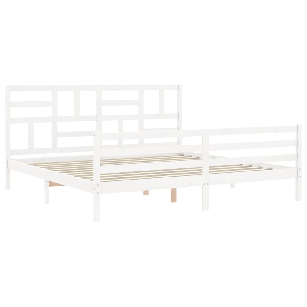 Estrutura de cama com cabeceira 200x200cm madeira maciça branco