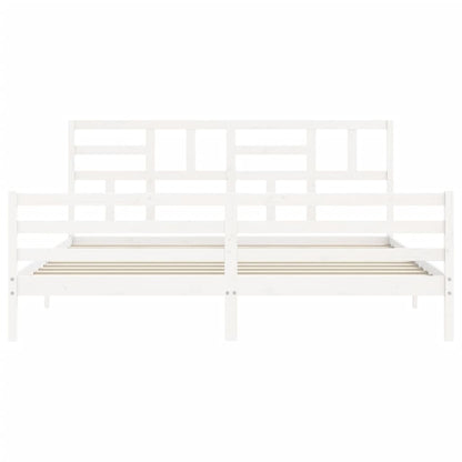 Estrutura de cama com cabeceira 200x200cm madeira maciça branco