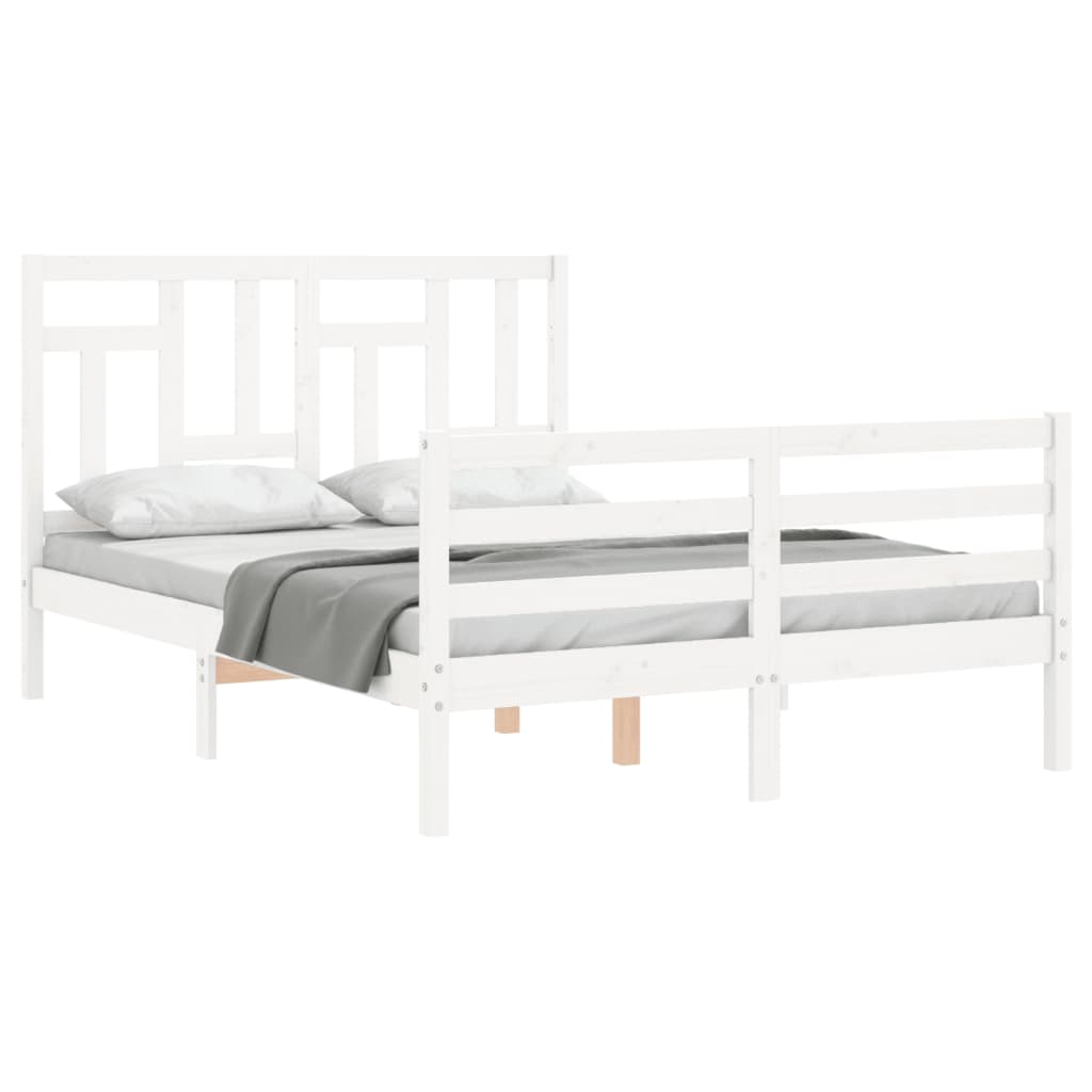 Estrutura de cama com cabeceira 140x190cm madeira maciça branco