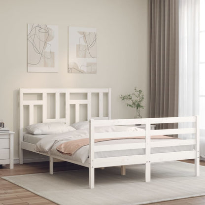 Estrutura de cama com cabeceira 140x190cm madeira maciça branco