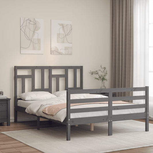 Estrutura de cama com cabeceira 140x190 cm madeira maciça cinza