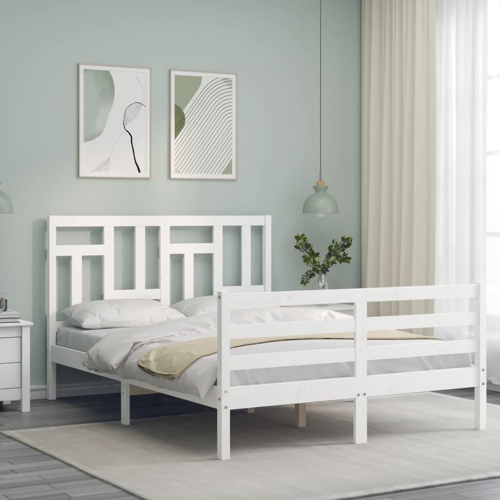 Estrutura de cama com cabeceira 140x200cm madeira maciça branco