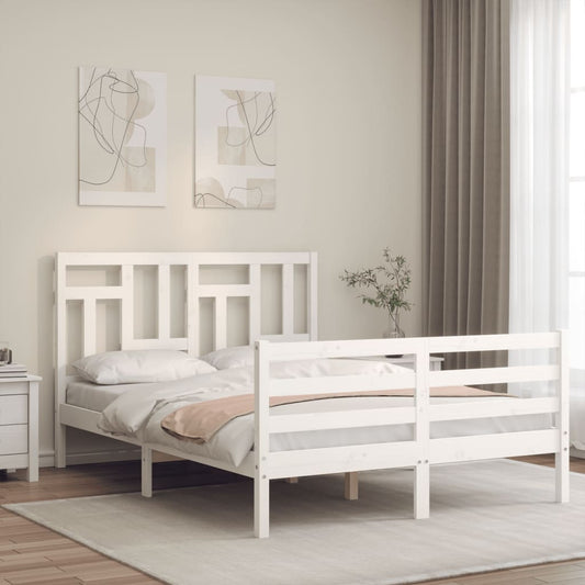 Estrutura de cama com cabeceira 140x200cm madeira maciça branco