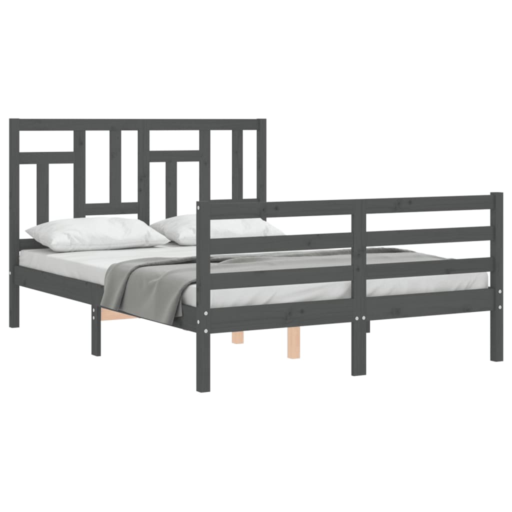 Estrutura de cama com cabeceira 140x200 cm madeira maciça cinza