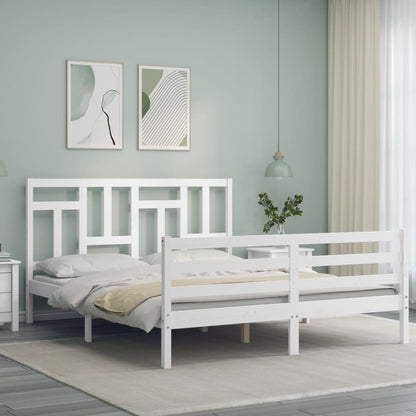 Estrutura de cama King Size com cabeceira madeira maciça branco