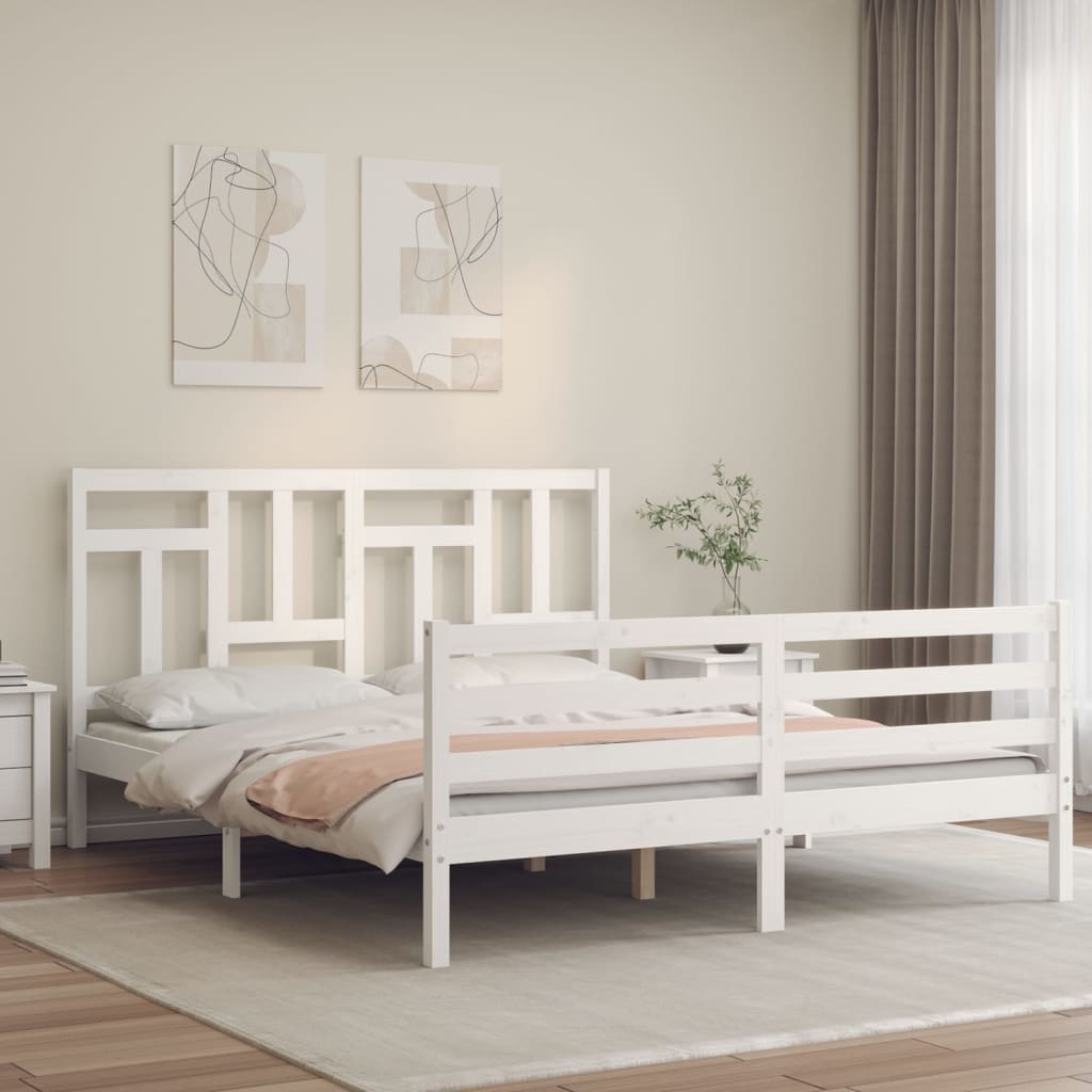 Estrutura de cama King Size com cabeceira madeira maciça branco