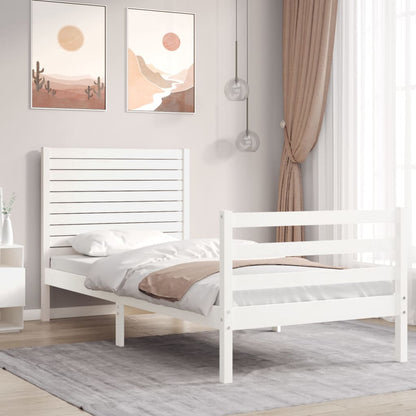 Estrutura de cama com cabeceira 100x200cm madeira maciça branco