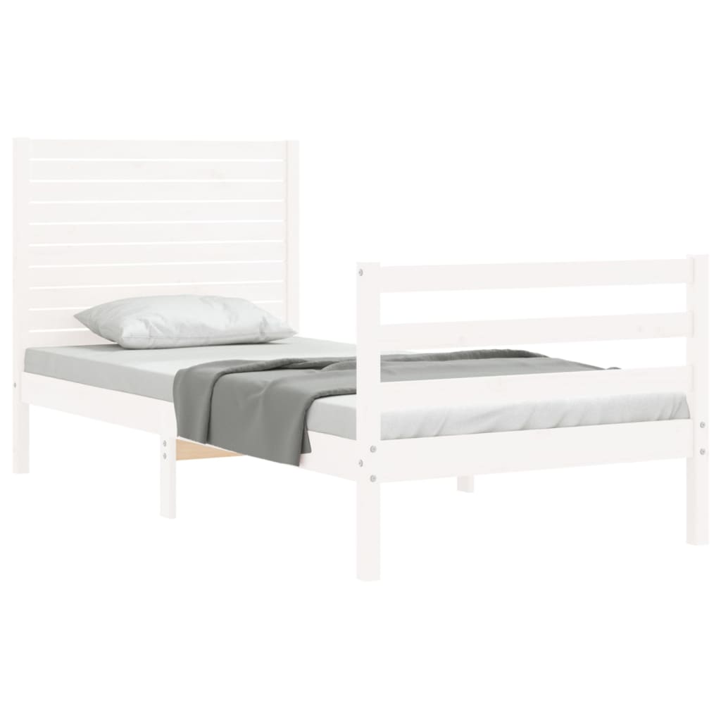 Estrutura de cama com cabeceira 100x200cm madeira maciça branco