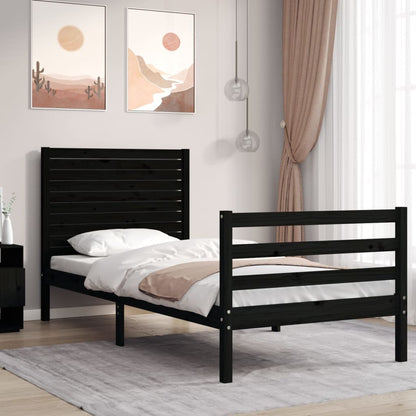 Estrutura de cama com cabeceira 100x200 cm madeira maciça preto