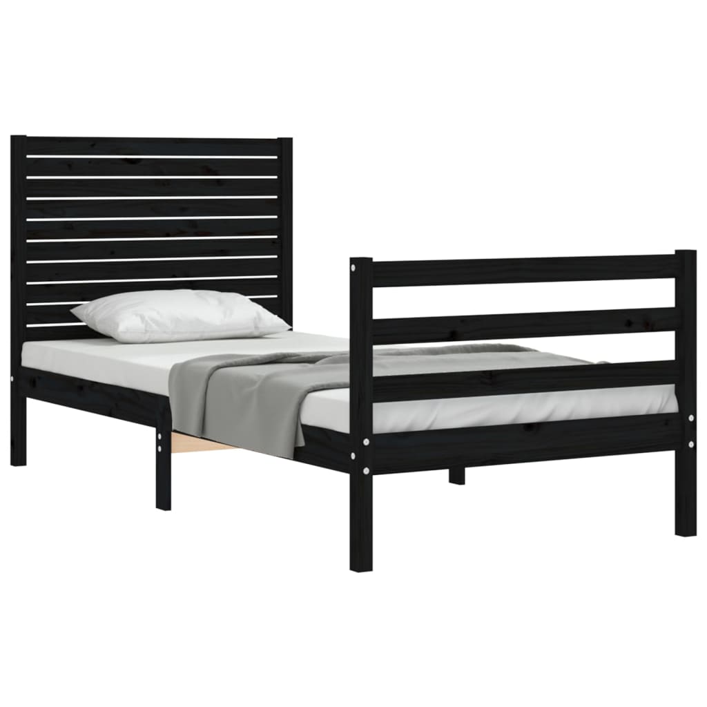 Estrutura de cama com cabeceira 100x200 cm madeira maciça preto