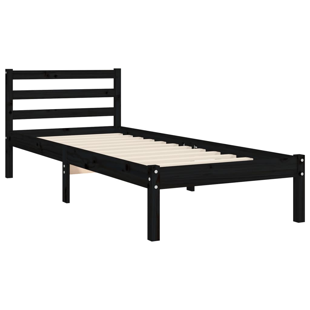 Estrutura de cama com cabeceira 100x200 cm madeira maciça preto