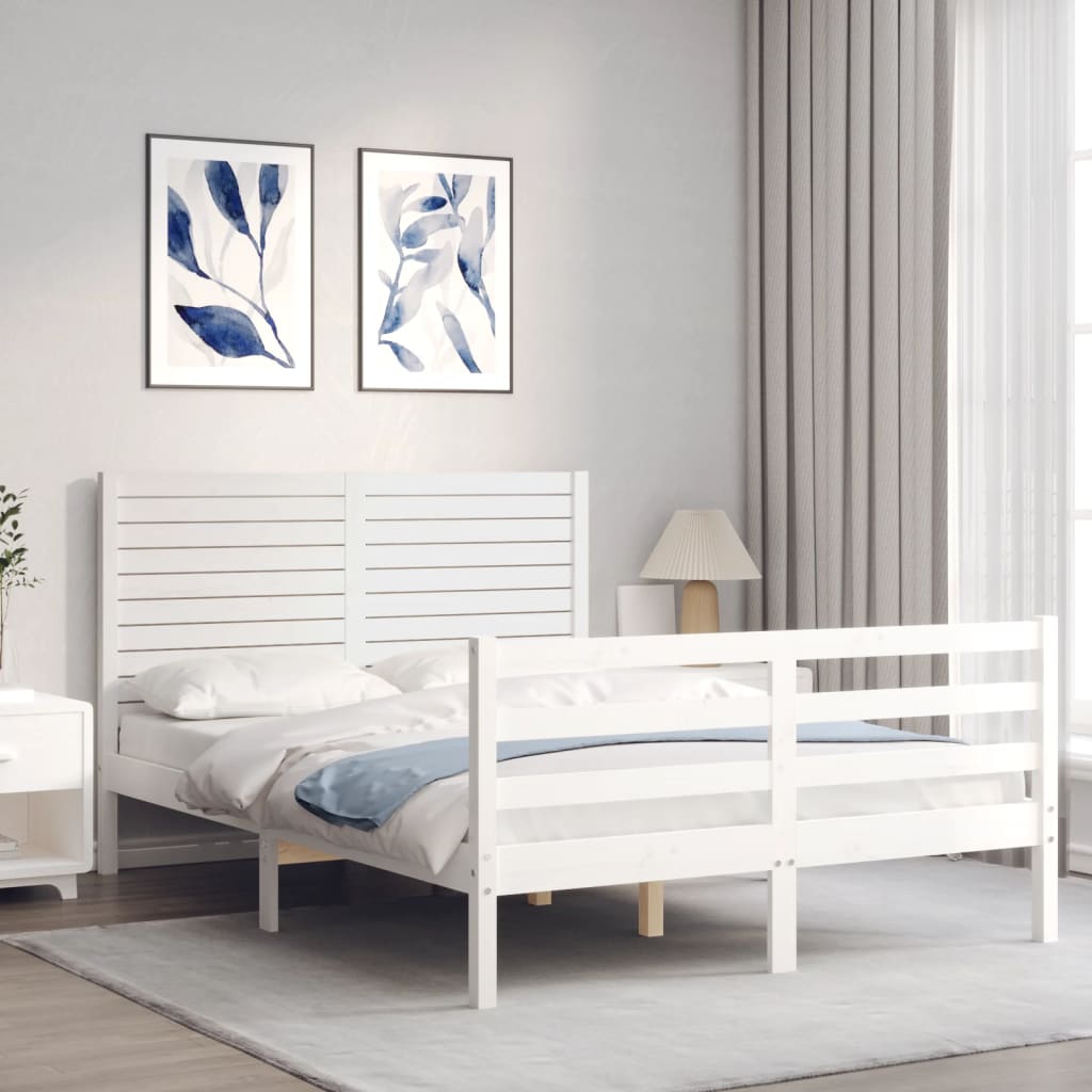 Estrutura de cama com cabeceira 120x200cm madeira maciça branco