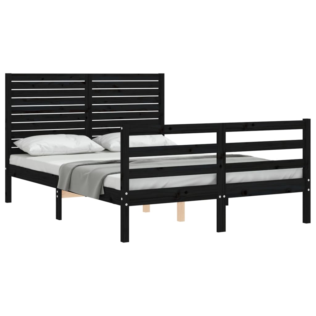 Estrutura de cama com cabeceira 120x200cm madeira maciçao preto