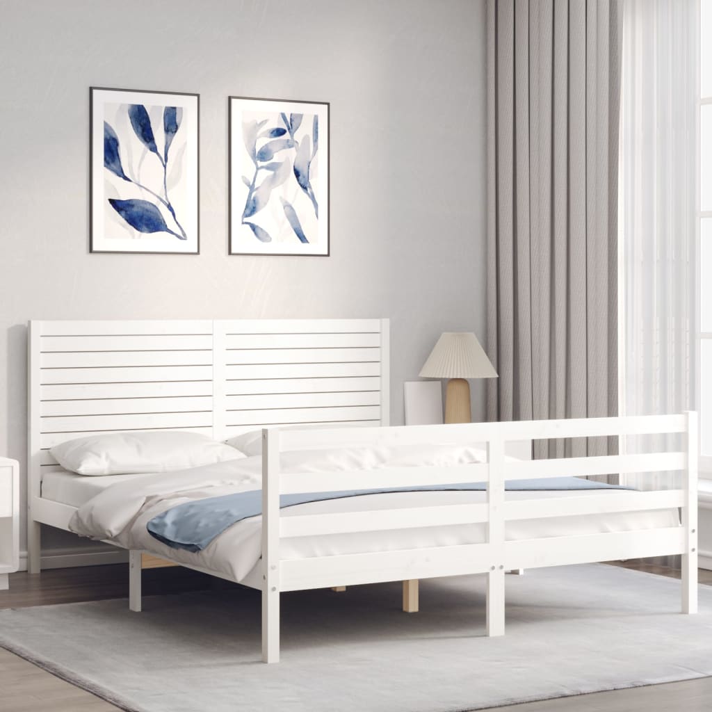 Estrutura de cama King Size com cabeceira madeira maciça branco