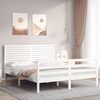 Estrutura de cama King Size com cabeceira madeira maciça branco