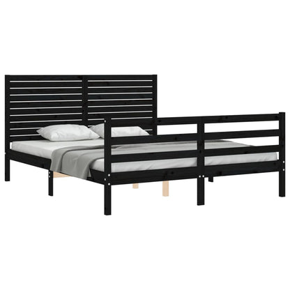 Estrutura de cama com cabeceira 160x200 cm madeira maciça preto