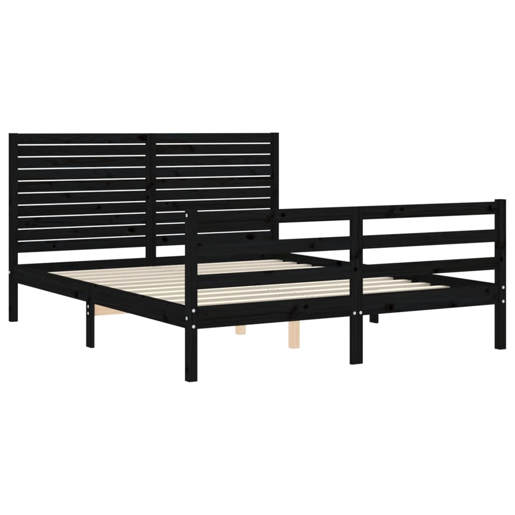 Estrutura de cama com cabeceira 160x200 cm madeira maciça preto