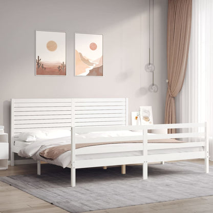 Estrutura de cama com cabeceira 200x200cm madeira maciça branco