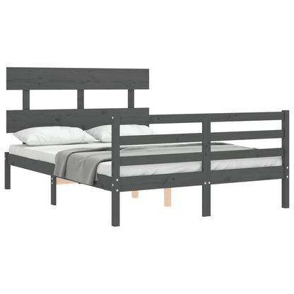 Estrutura de cama com cabeceira 140x190 cm madeira maciça cinza