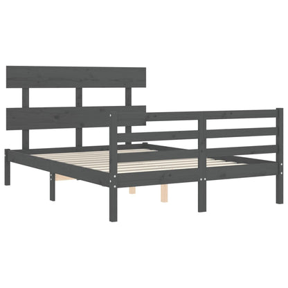 Estrutura de cama com cabeceira 140x190 cm madeira maciça cinza