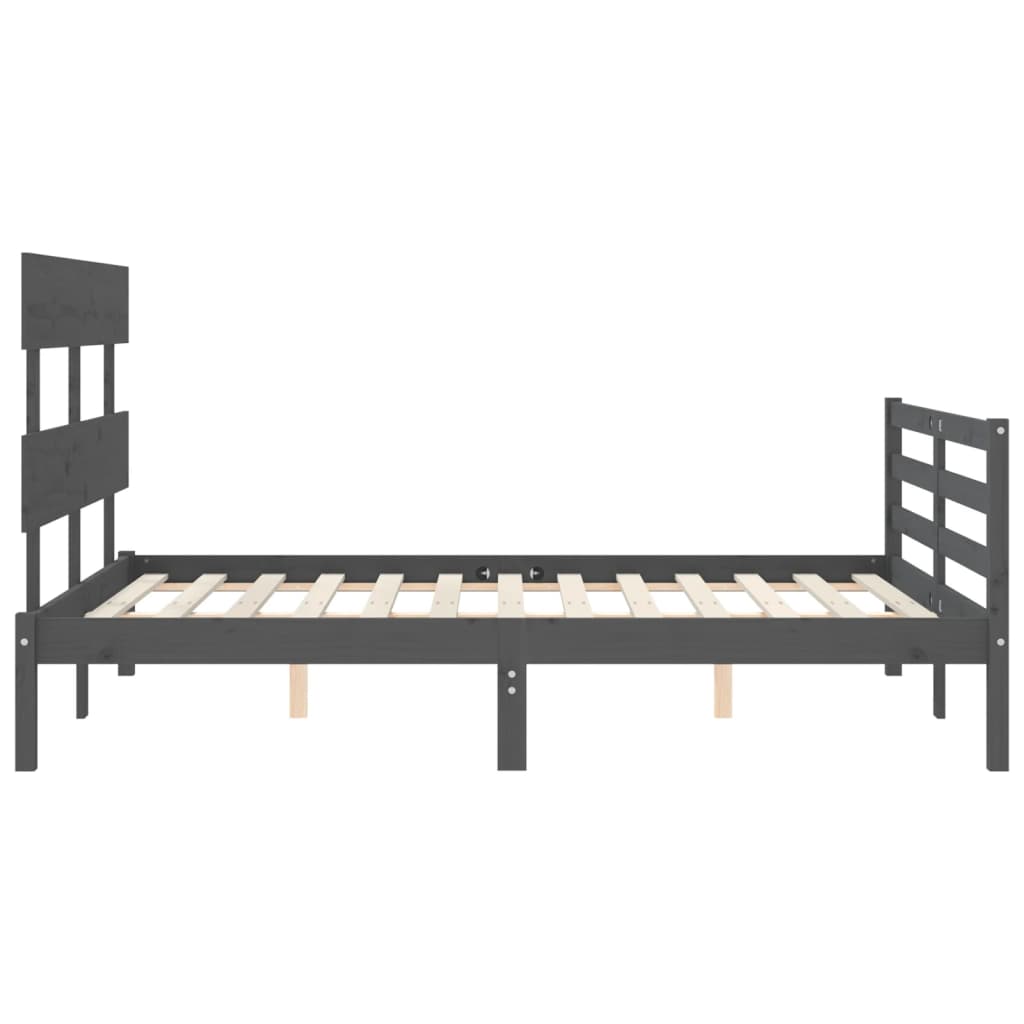 Estrutura de cama com cabeceira 140x190 cm madeira maciça cinza