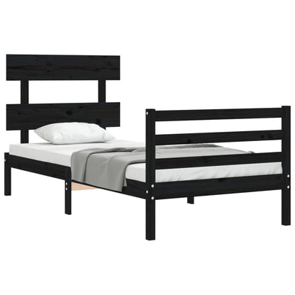 Estrutura de cama com cabeceira 90x200 cm madeira maciça preto