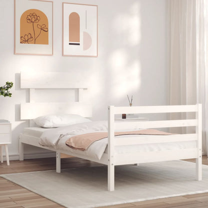 Estrutura de cama com cabeceira 100x200cm madeira maciça branco