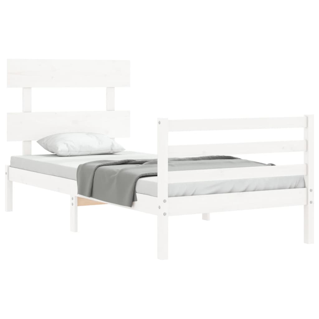 Estrutura de cama com cabeceira 100x200cm madeira maciça branco