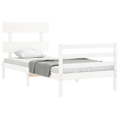 Estrutura de cama com cabeceira 100x200cm madeira maciça branco