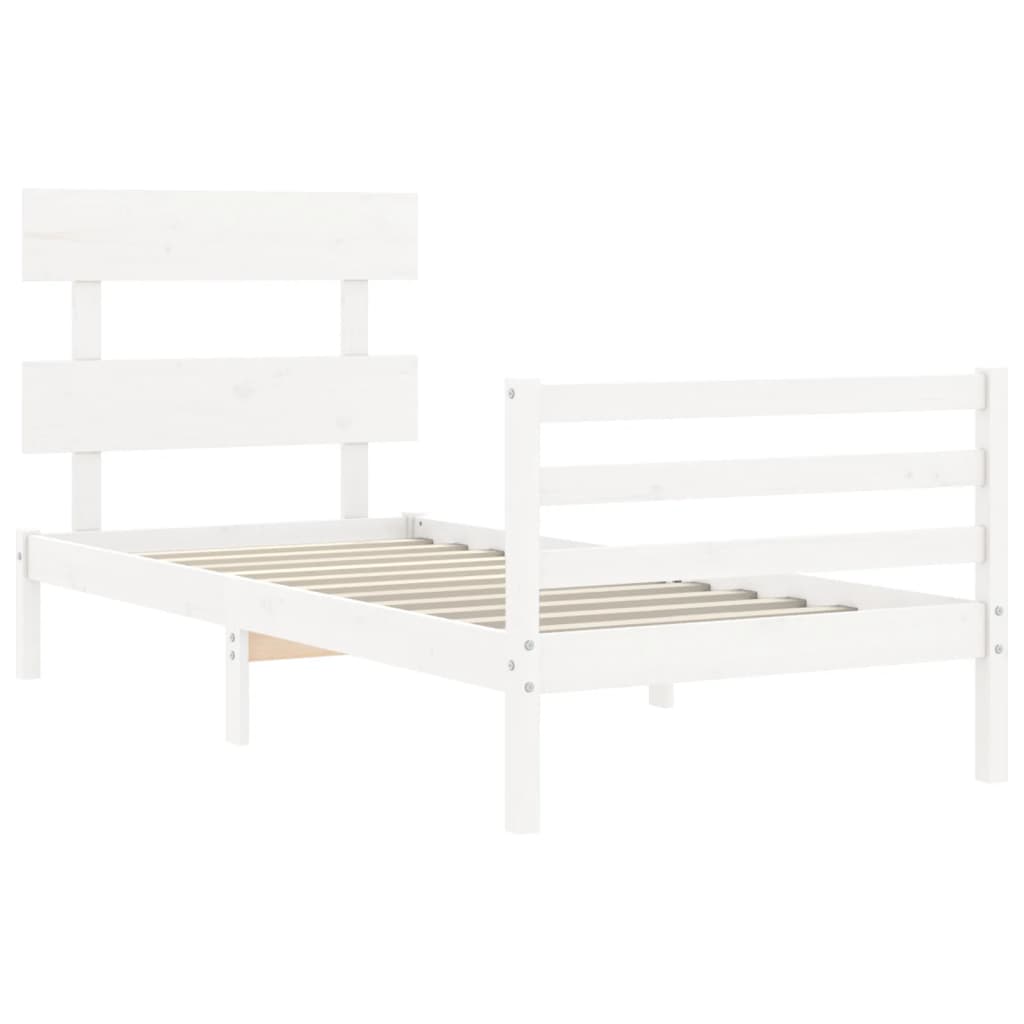 Estrutura de cama com cabeceira 100x200cm madeira maciça branco