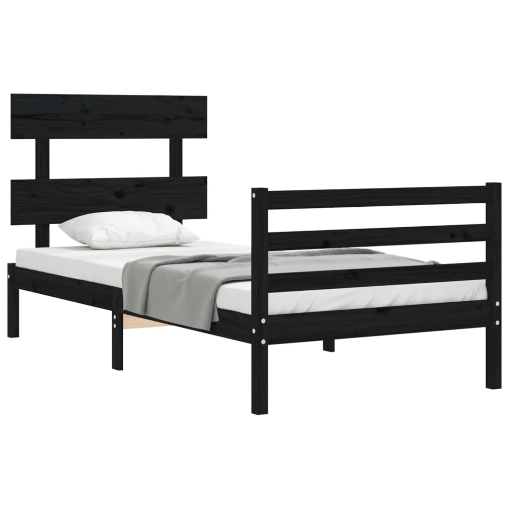 Estrutura de cama com cabeceira 100x200 cm madeira maciça preto