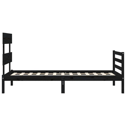 Estrutura de cama com cabeceira 100x200 cm madeira maciça preto