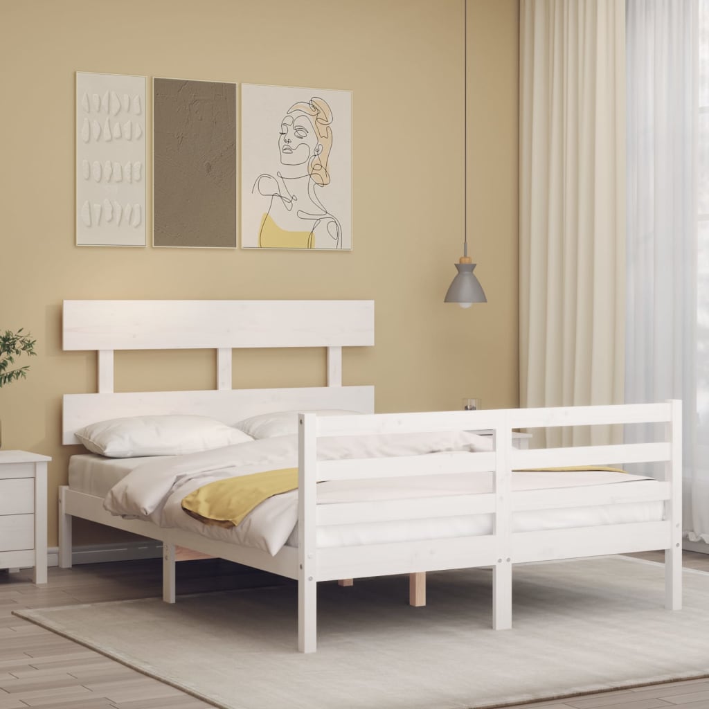 Estrutura de cama com cabeceira 120x200cm madeira maciça branco