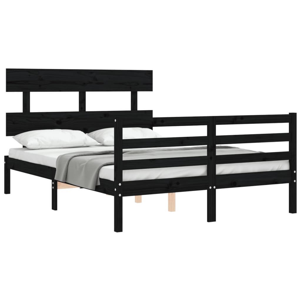 Estrutura de cama com cabeceira 120x200cm madeira maciçao preto