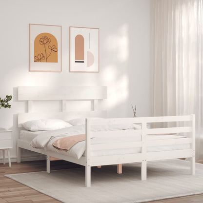 Estrutura de cama com cabeceira 140x200cm madeira maciça branco