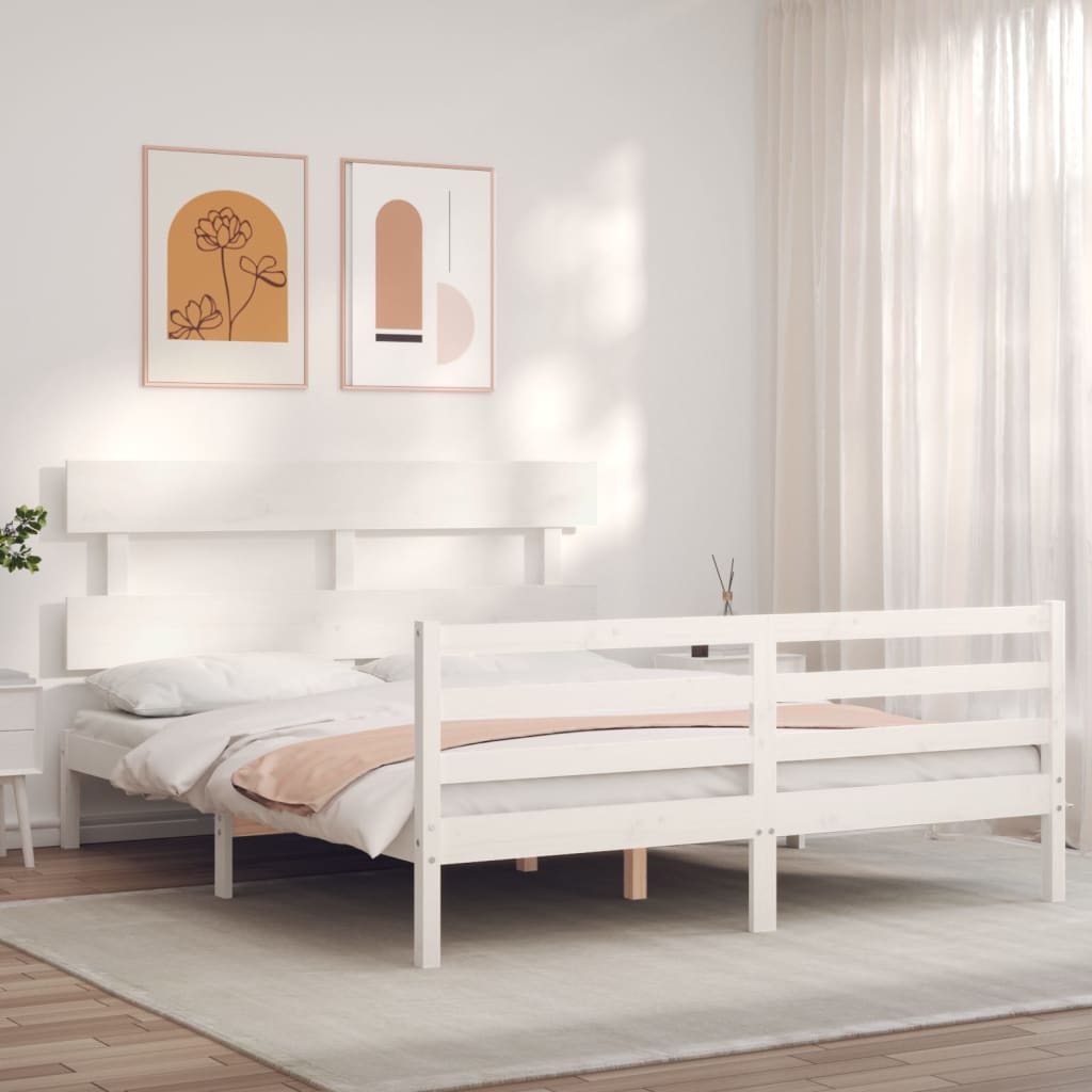 Estrutura de cama com cabeceira 160x200 cm madeira maciça