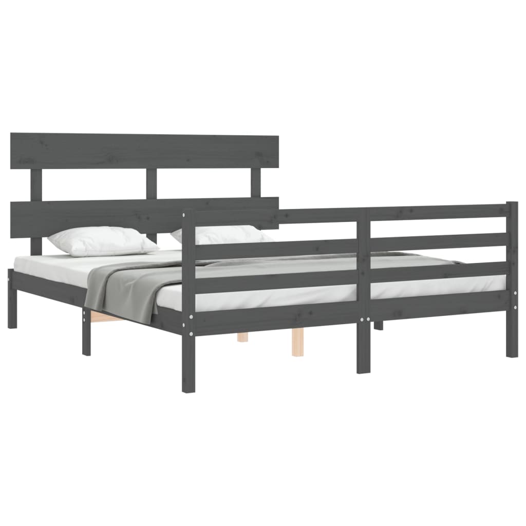 Estrutura de cama com cabeceira 160x200 cm madeira maciça cinza