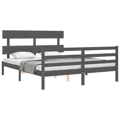 Estrutura de cama com cabeceira 160x200 cm madeira maciça cinza