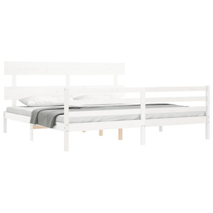 Estrutura de cama com cabeceira 200x200cm madeira maciça branco