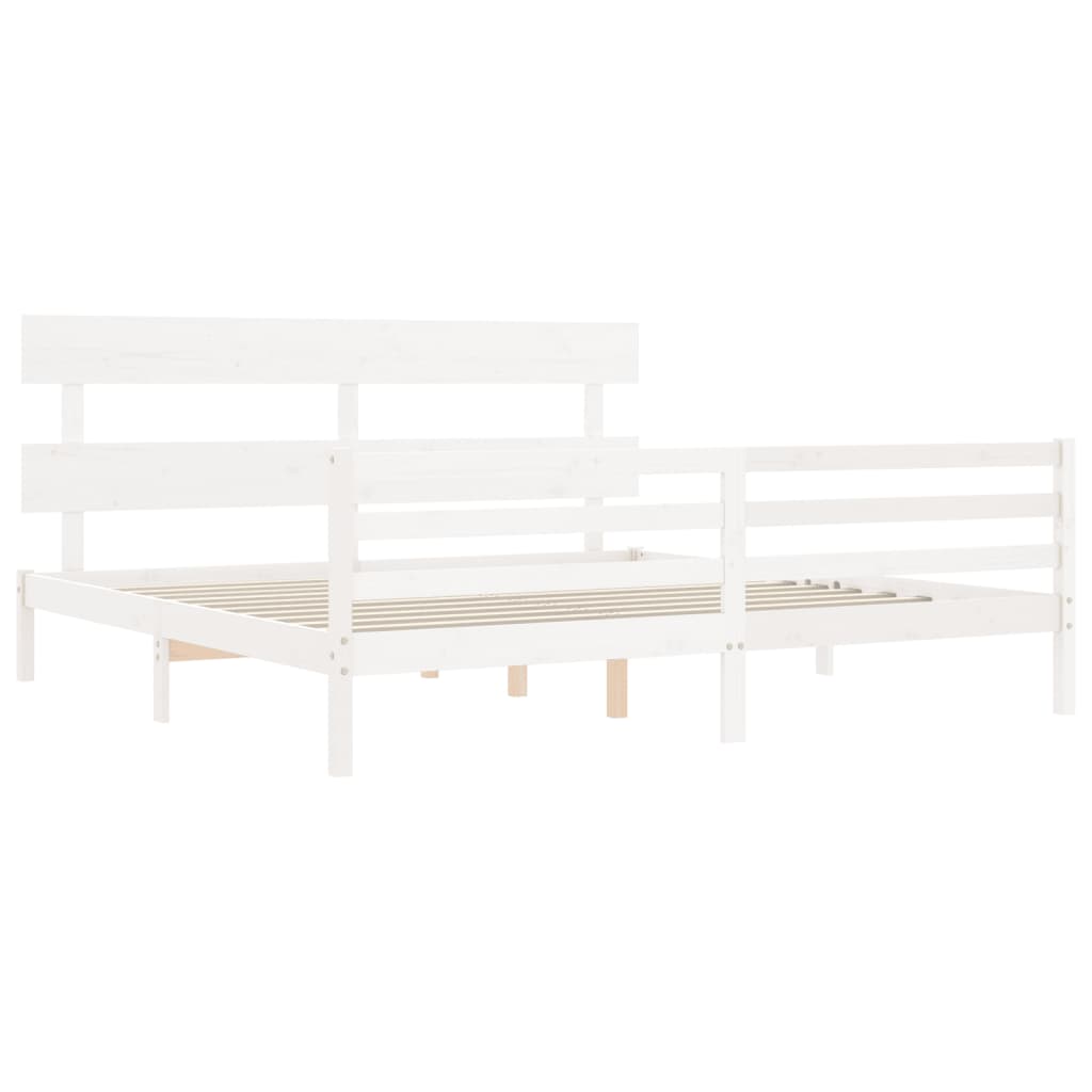 Estrutura de cama com cabeceira 200x200cm madeira maciça branco