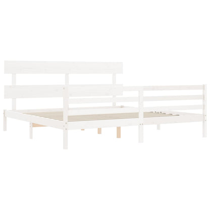 Estrutura de cama com cabeceira 200x200cm madeira maciça branco