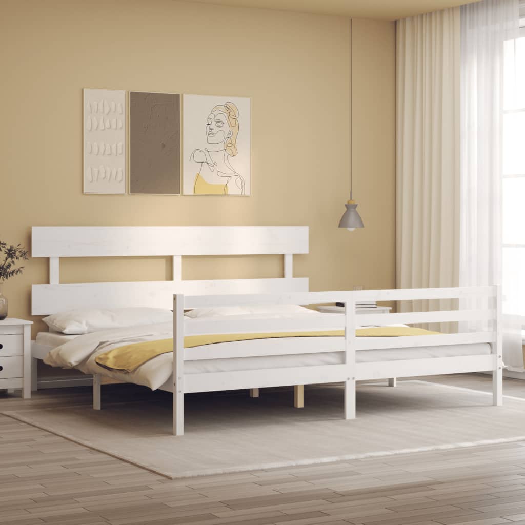 Estrutura de cama com cabeceira 200x200cm madeira maciça branco