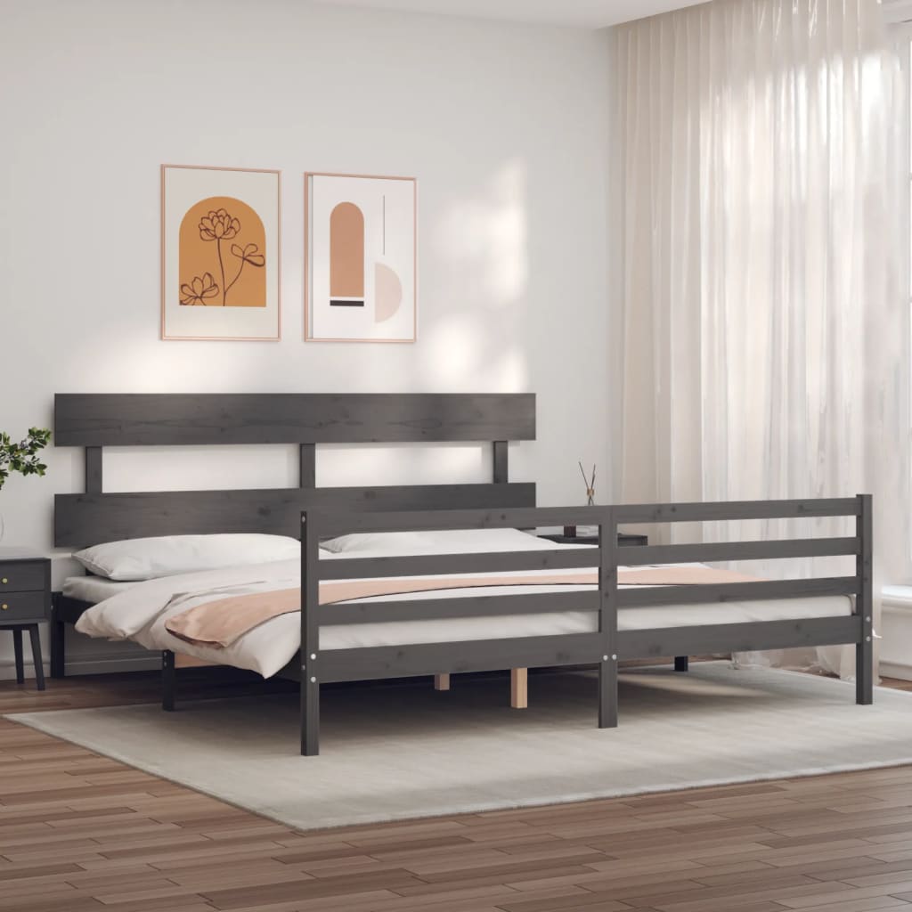 Estrutura de cama com cabeceira 200x200 cm madeira maciça cinza