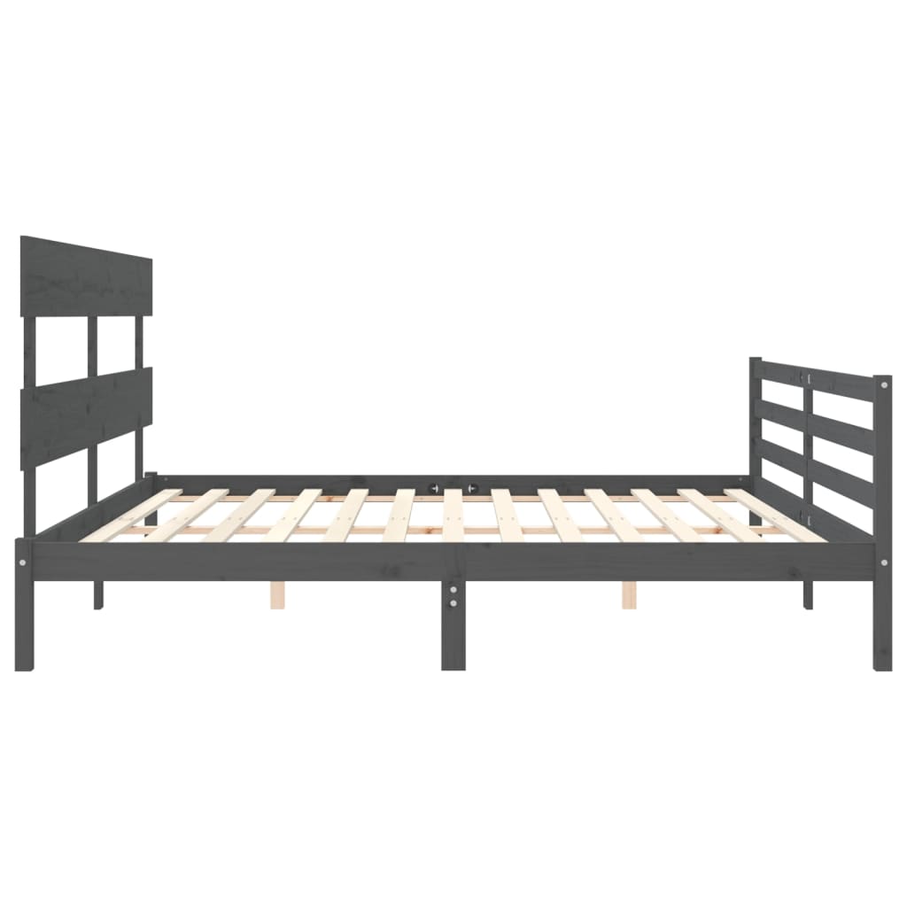 Estrutura de cama com cabeceira 200x200 cm madeira maciça cinza