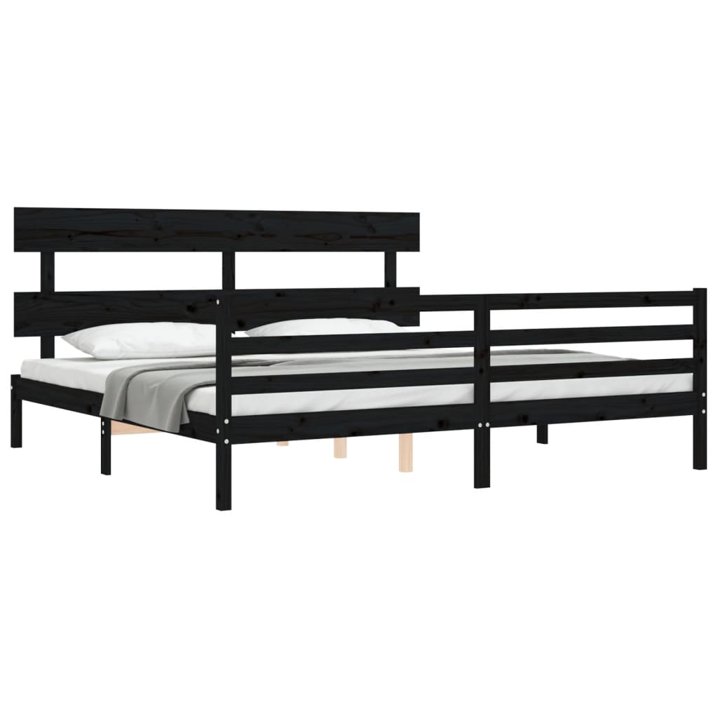 Estrutura de cama com cabeceira 200x200 cm madeira maciça preto