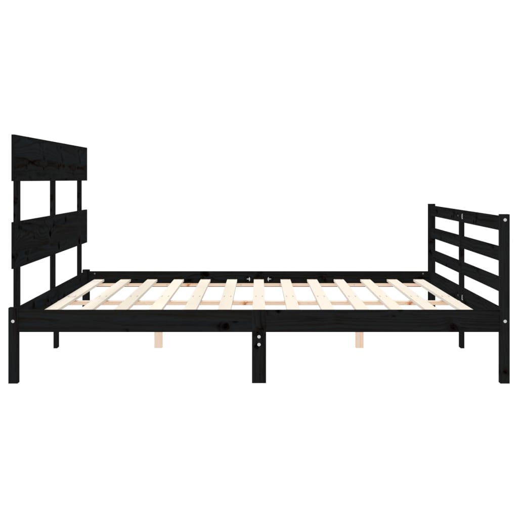 Estrutura de cama com cabeceira 200x200 cm madeira maciça preto